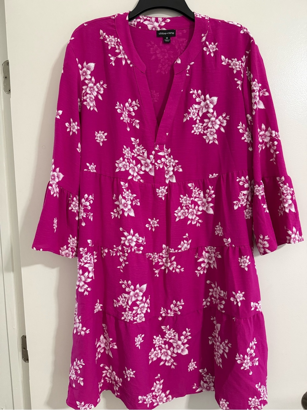 Chloe + Rene Fuchsia Pink Floral Midi Dress